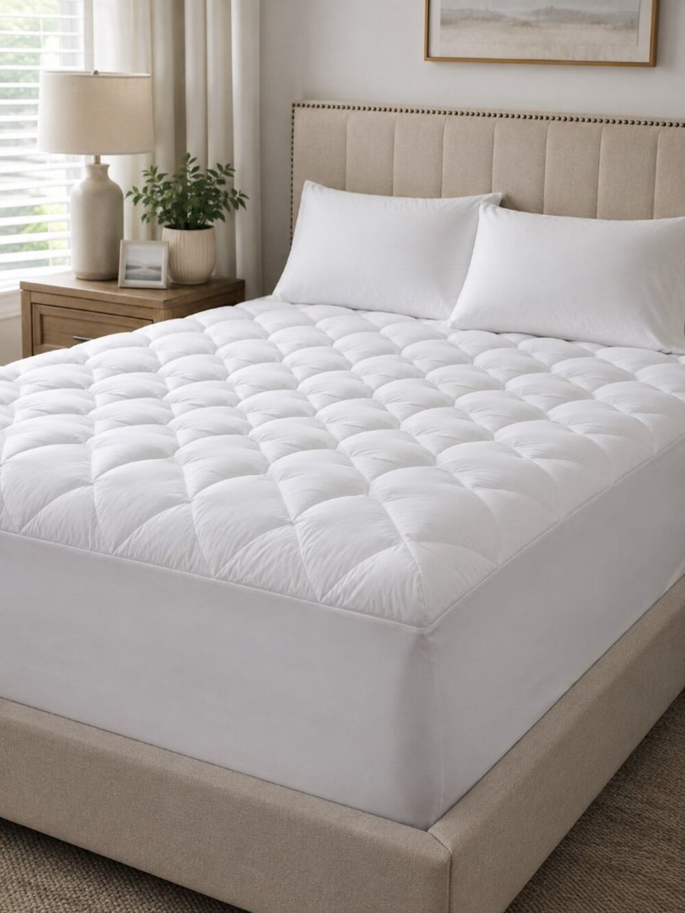 Macys White Quilted Plush Top Mattress Pad Full Size Deep Pocket Microfiber NWT